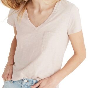 Madewell Whisper Cotton V Neck Pocket Tee in blush pink